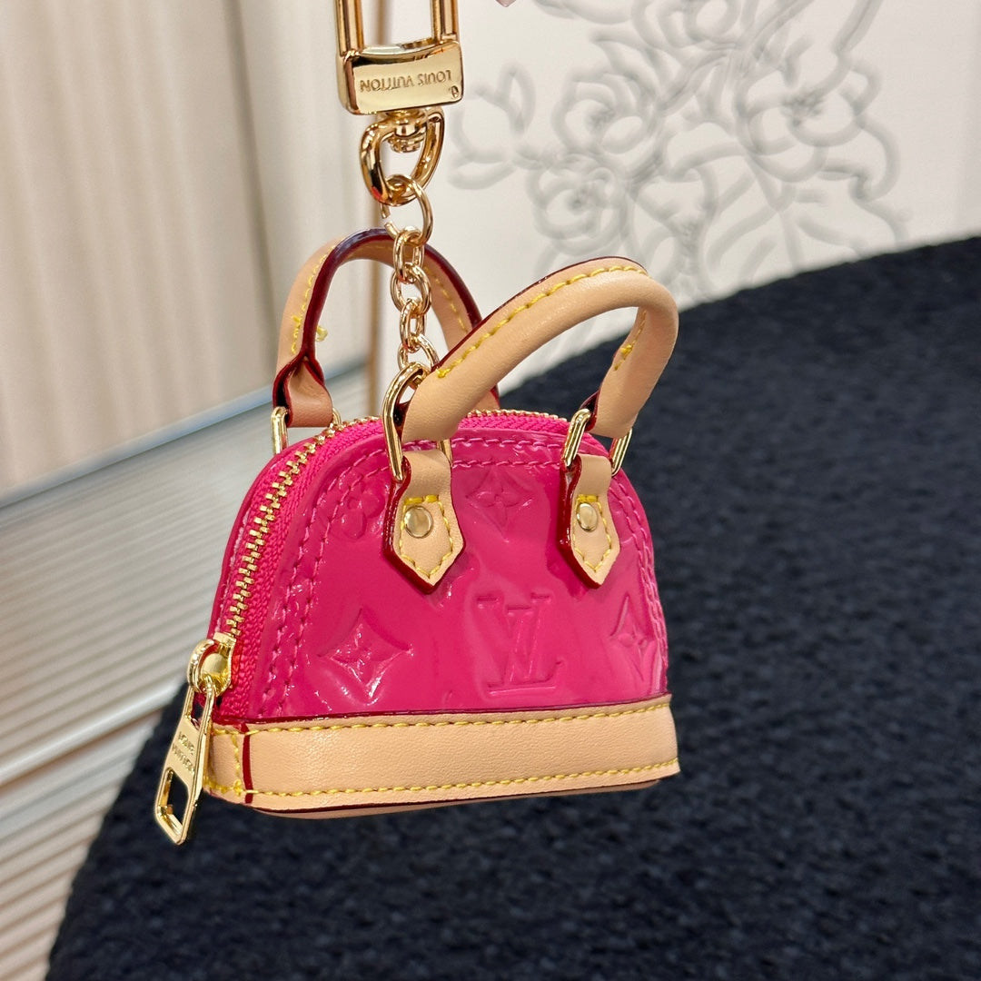 LV Alma Bag Charm Pink mix Beige Cowhide Canvas