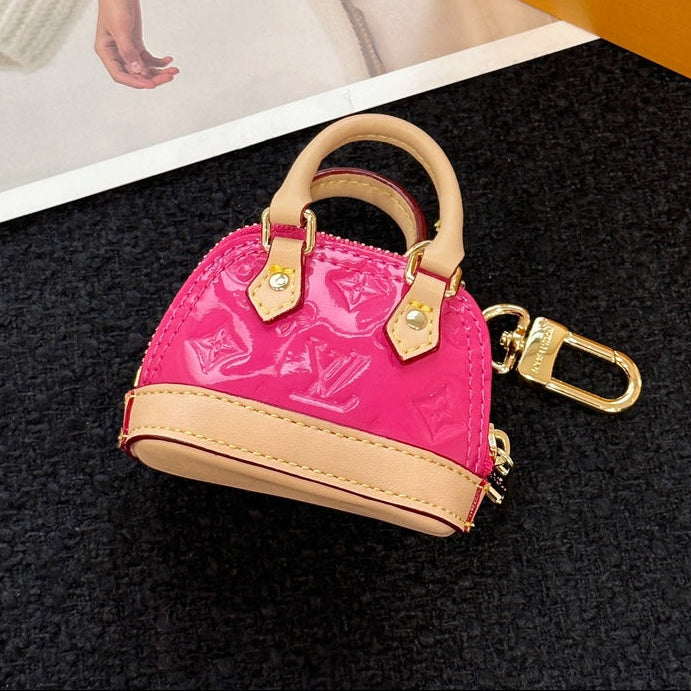 LV Alma Bag Charm Pink mix Beige Cowhide Canvas