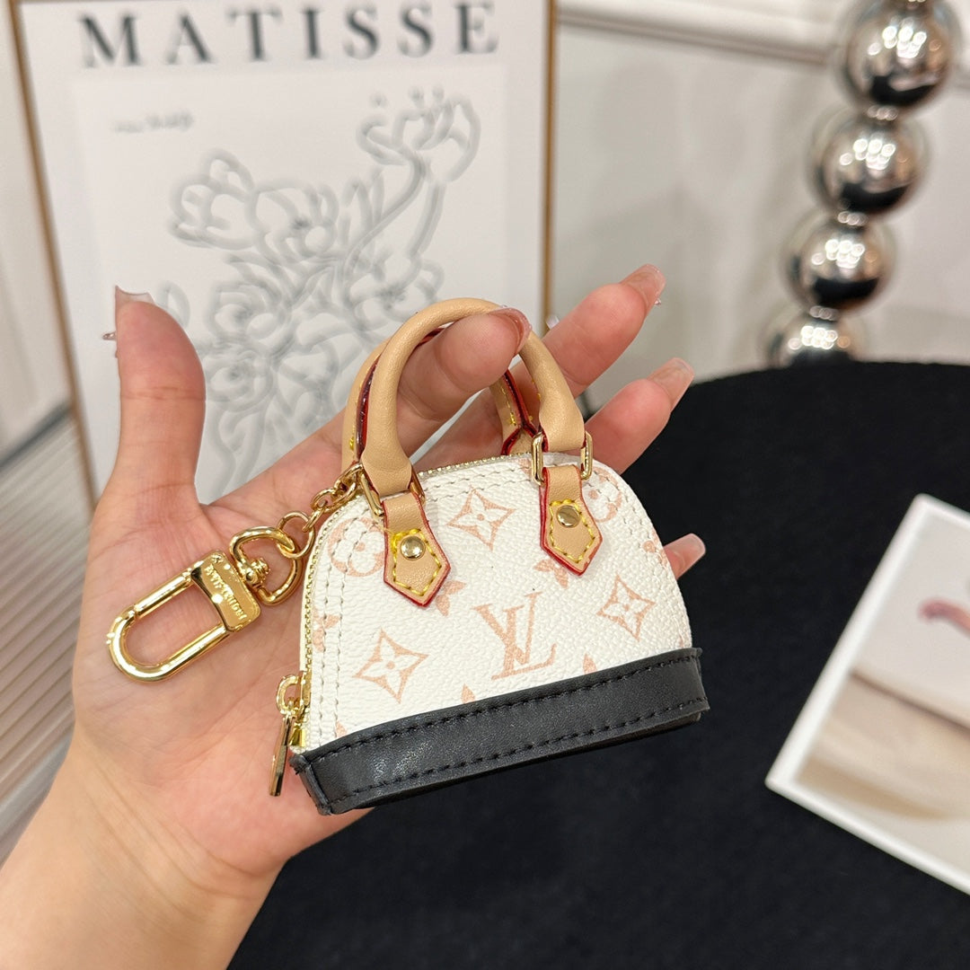 LV Alma Bag Charm White Beige mix Black Cowhide Canvas