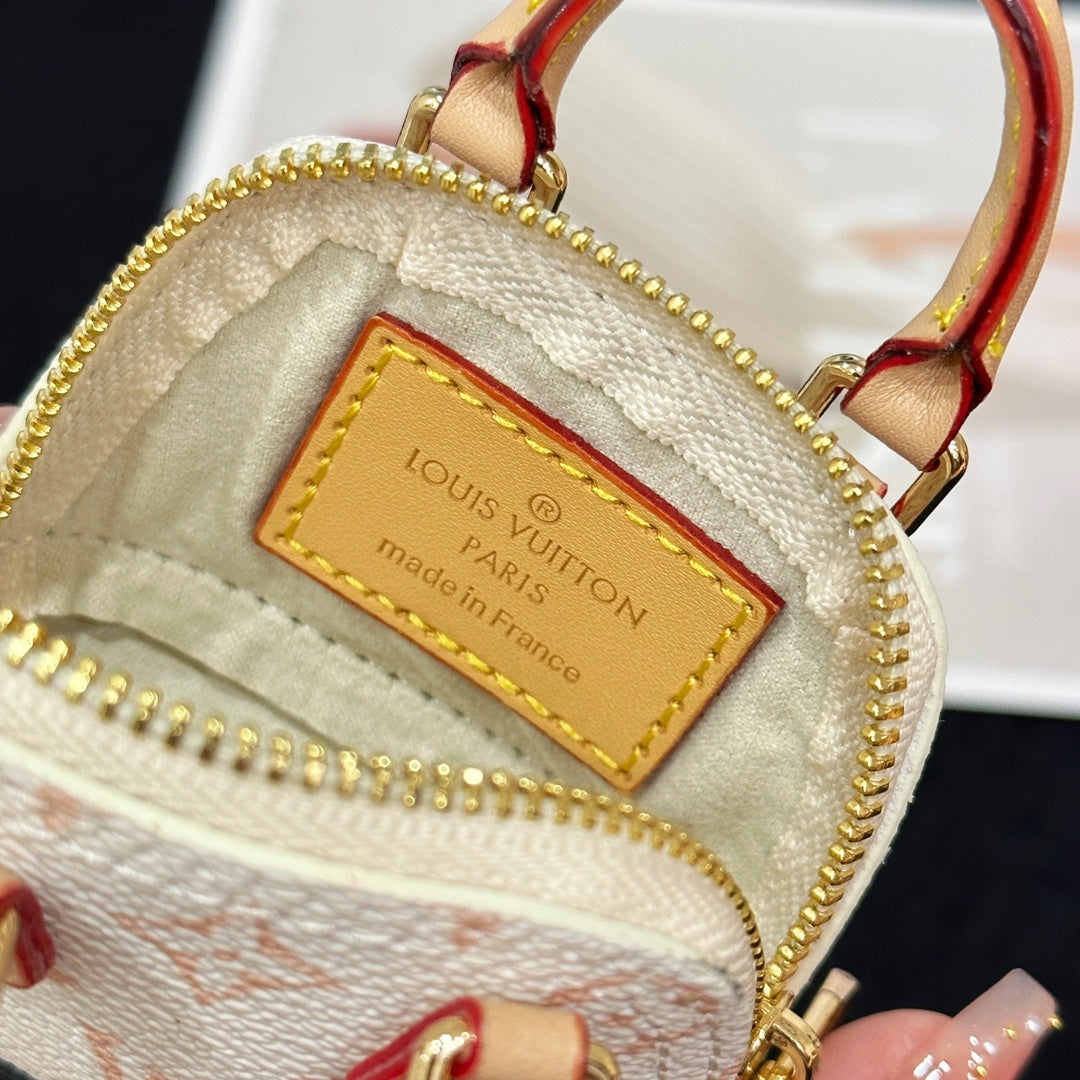 LV Alma Bag Charm White Beige mix Black Cowhide Canvas