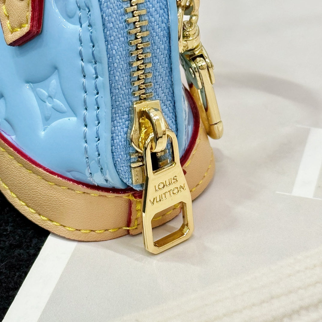 LV Alma Bag Charm Blue mix Beige Cowhide Canvas