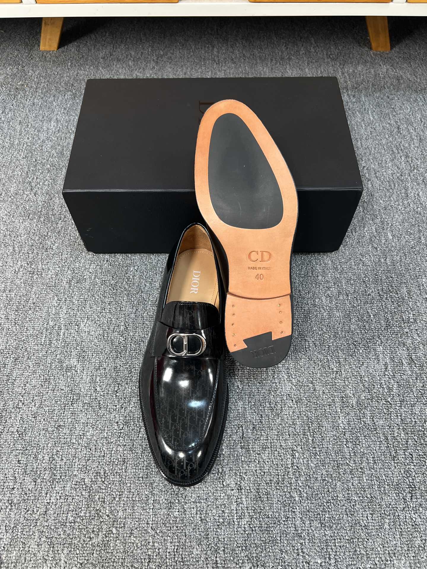 CD SYMBOL GRANVILLE LOAFER  GLOSSY BLACK MONOGRAM LAMBSKIN