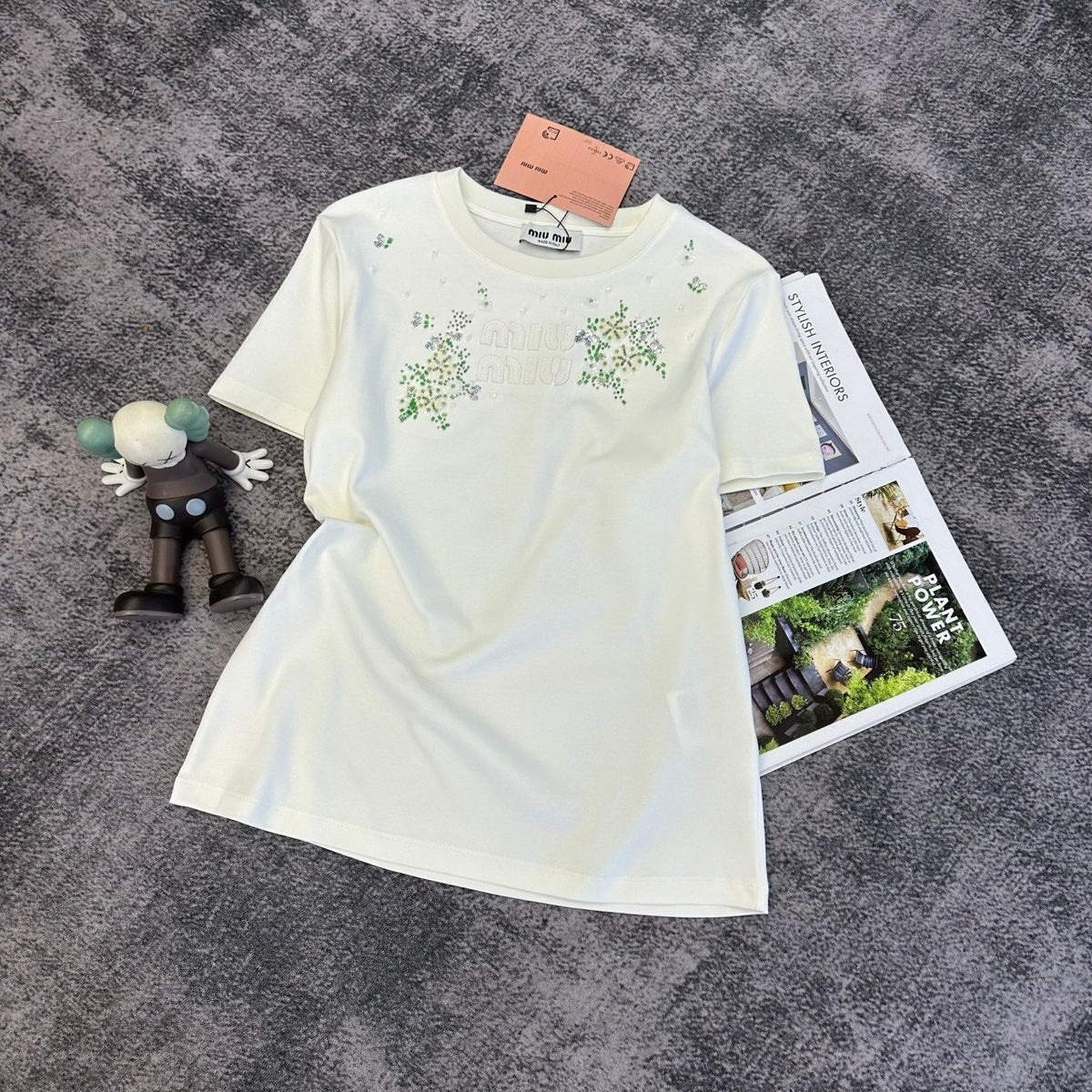 Miumiu 2026 Floral Embroidered Short-Sleeve T-Shirt Cotton 374766
