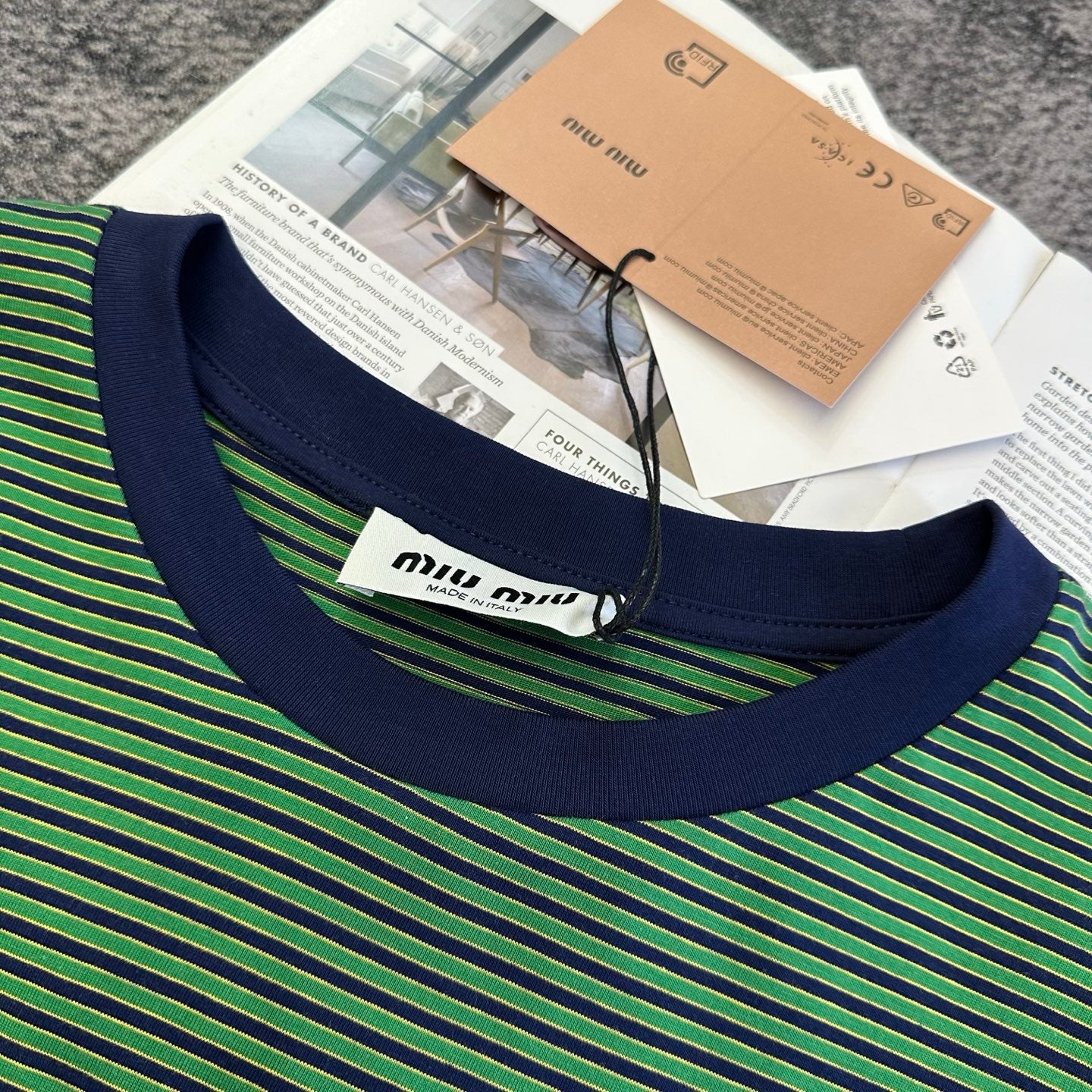 Miumiu 2026 Striped Long-sleeved Shirt Green Mix Blue Cotton 420187