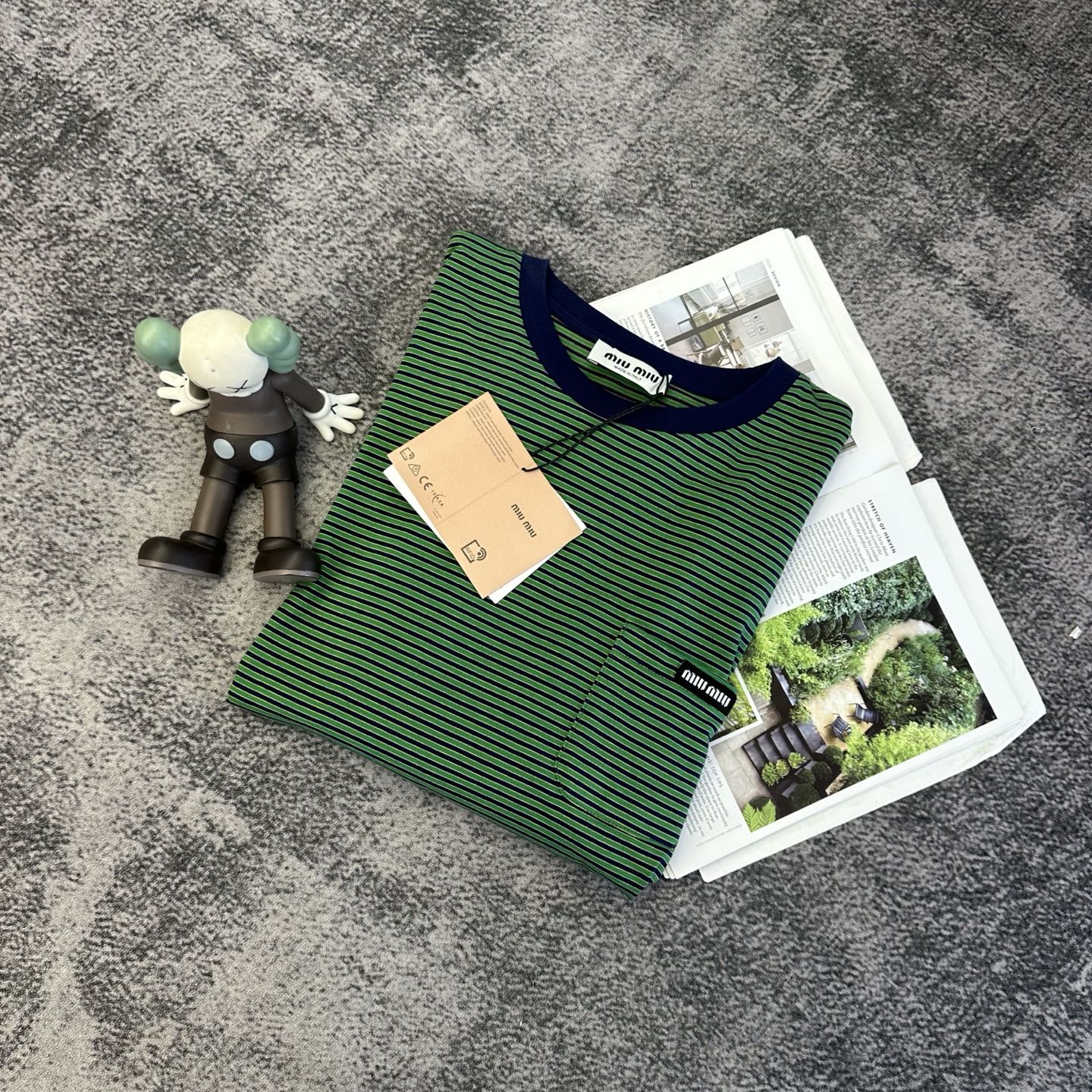 Miumiu 2026 Striped Long-sleeved Shirt Green Mix Blue Cotton 420187