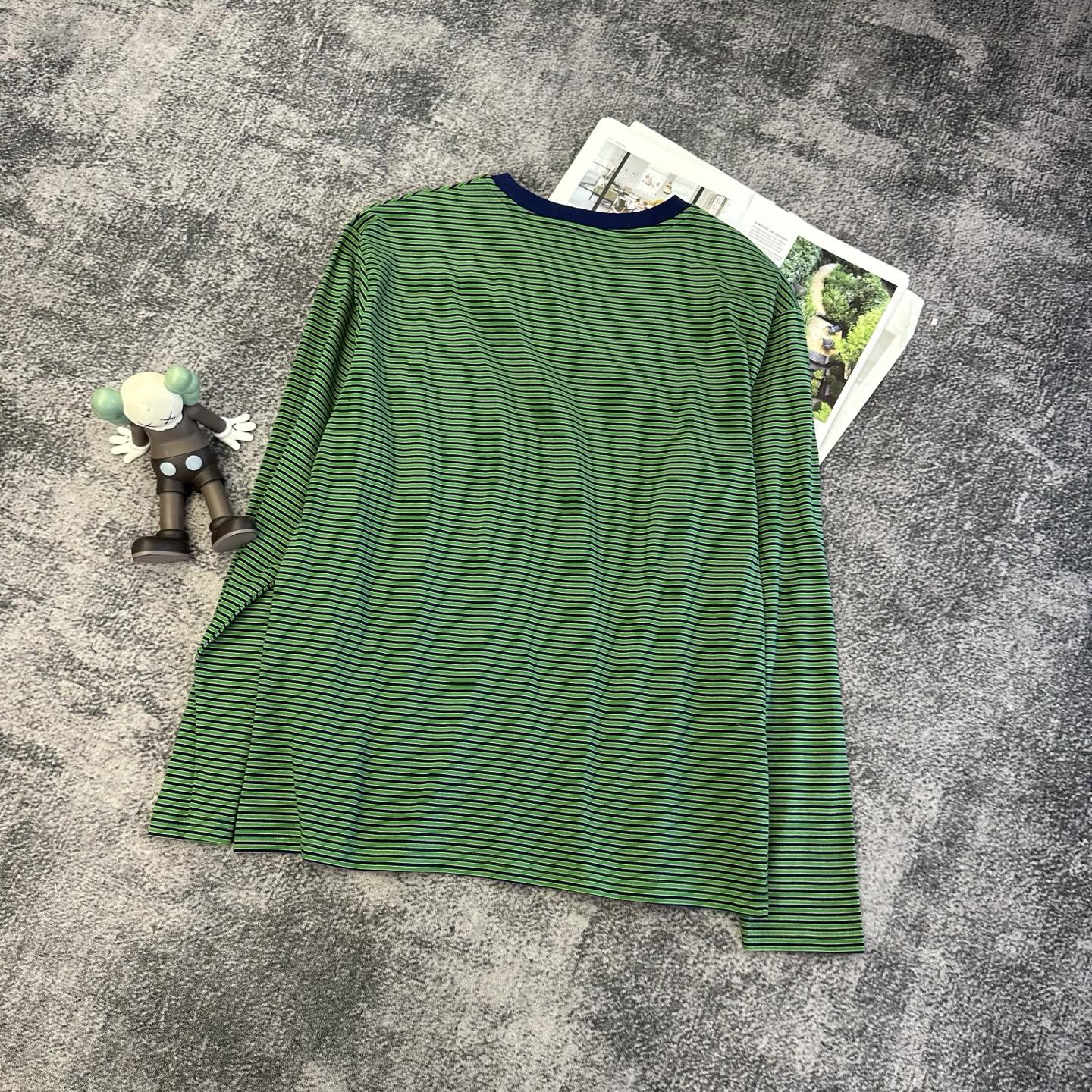 Miumiu 2026 Striped Long-sleeved Shirt Green Mix Blue Cotton 420187