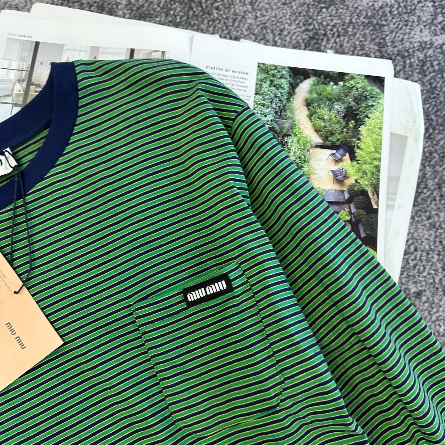 Miumiu 2026 Striped Long-sleeved Shirt Green Mix Blue Cotton 420187
