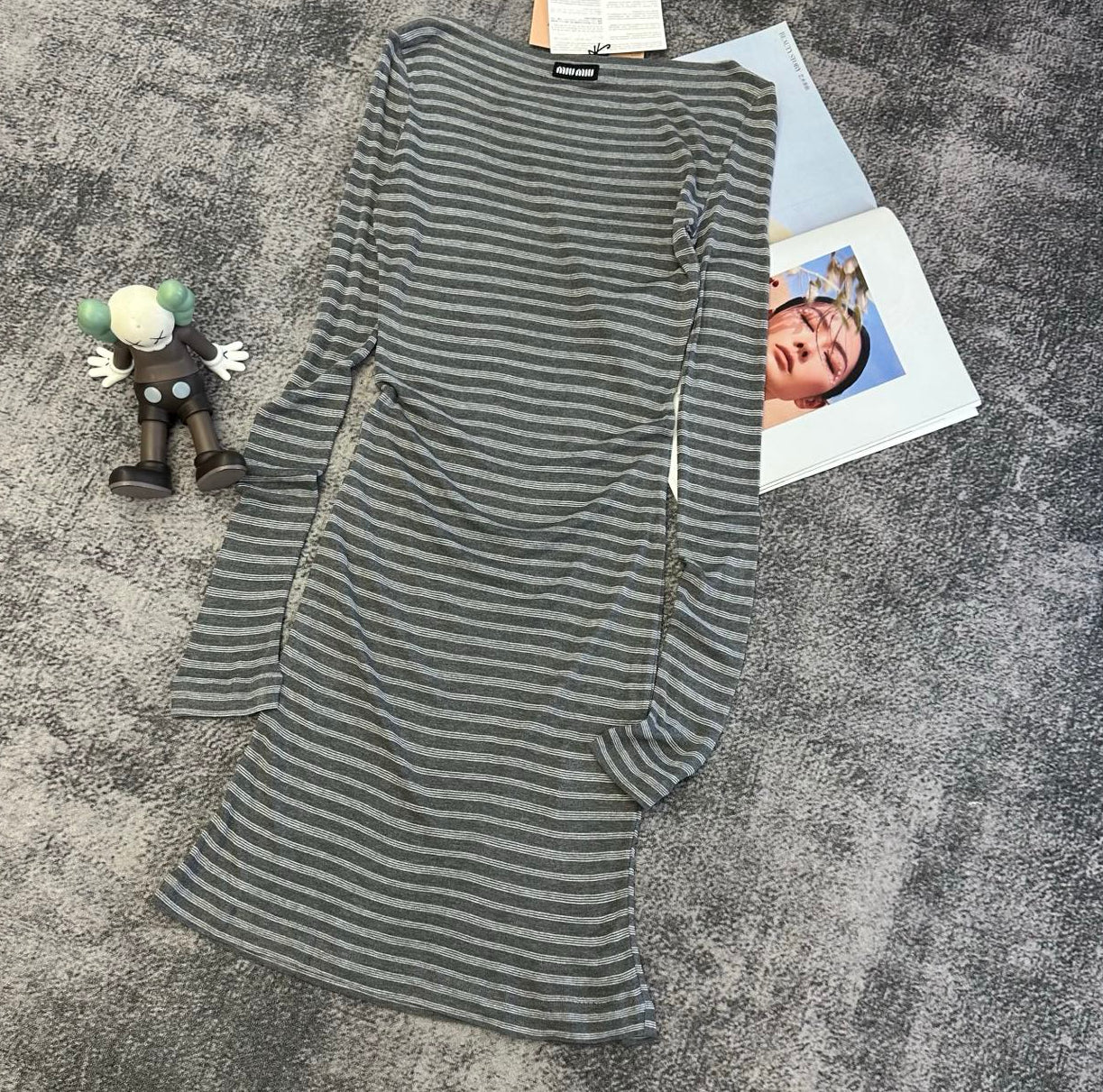 Miumiu 2026 Striped Dress Gray Cotton 420106