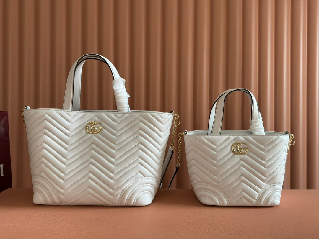 GG 2025 Marmont Tote Bag White Sheepskin