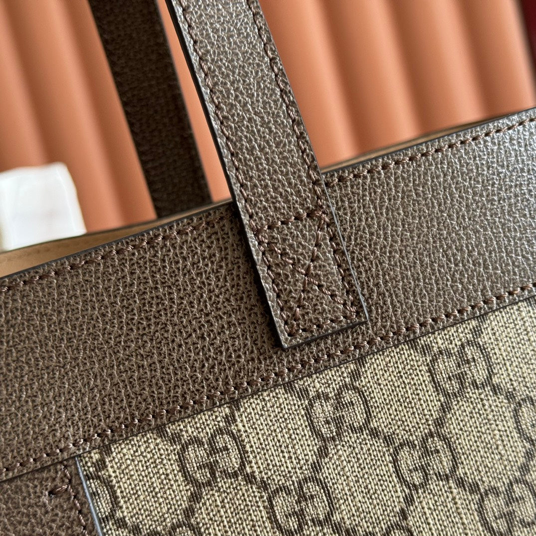 GG 2025 Ophidia Tote Bag 44cm Ebony Brown Canvas Leather 273715