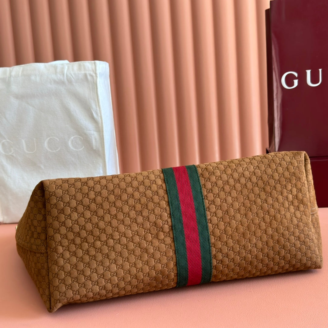 GG 2025 Giglio Large Tote Bag 60cm Brown Red Suede Canvas 273277