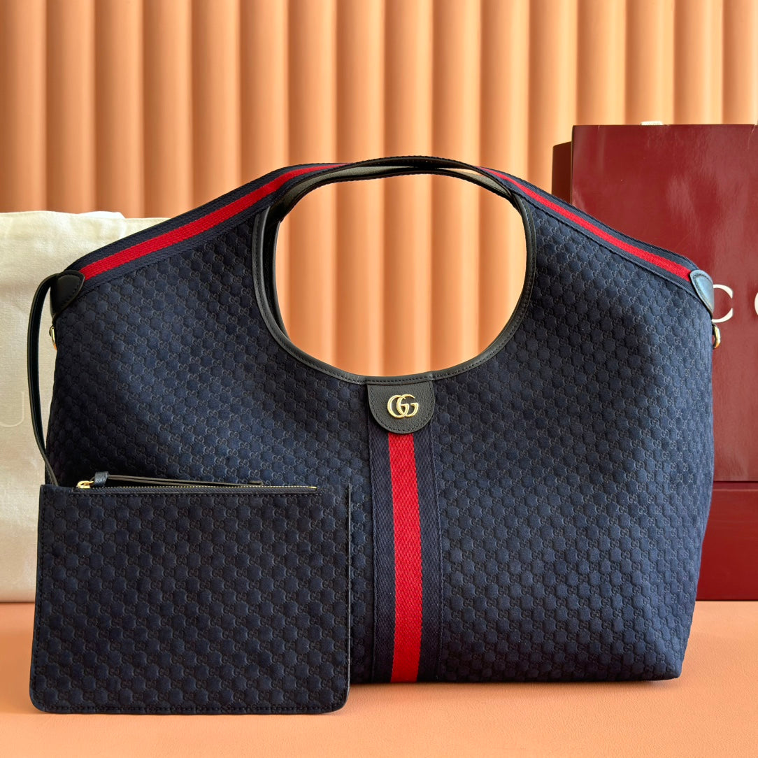 GG 2025 Giglio Large Tote Bag 60cm Dark Blue Red Suede Canvas 273276