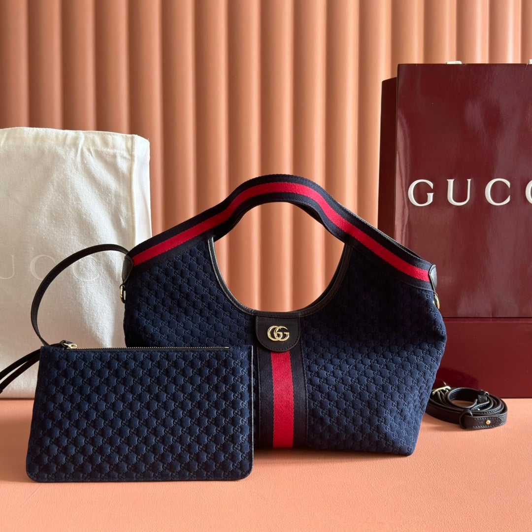 GG 2025 Giglio SmallTote Bag 25cm Dark Blue Red Suede Canvas 273270