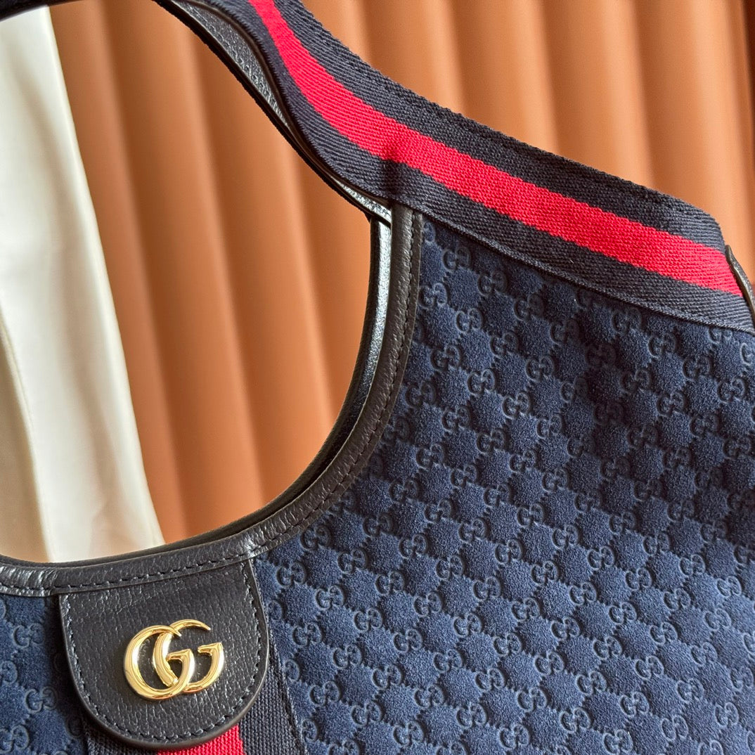 GG 2025 Giglio SmallTote Bag 25cm Dark Blue Red Suede Canvas 273270