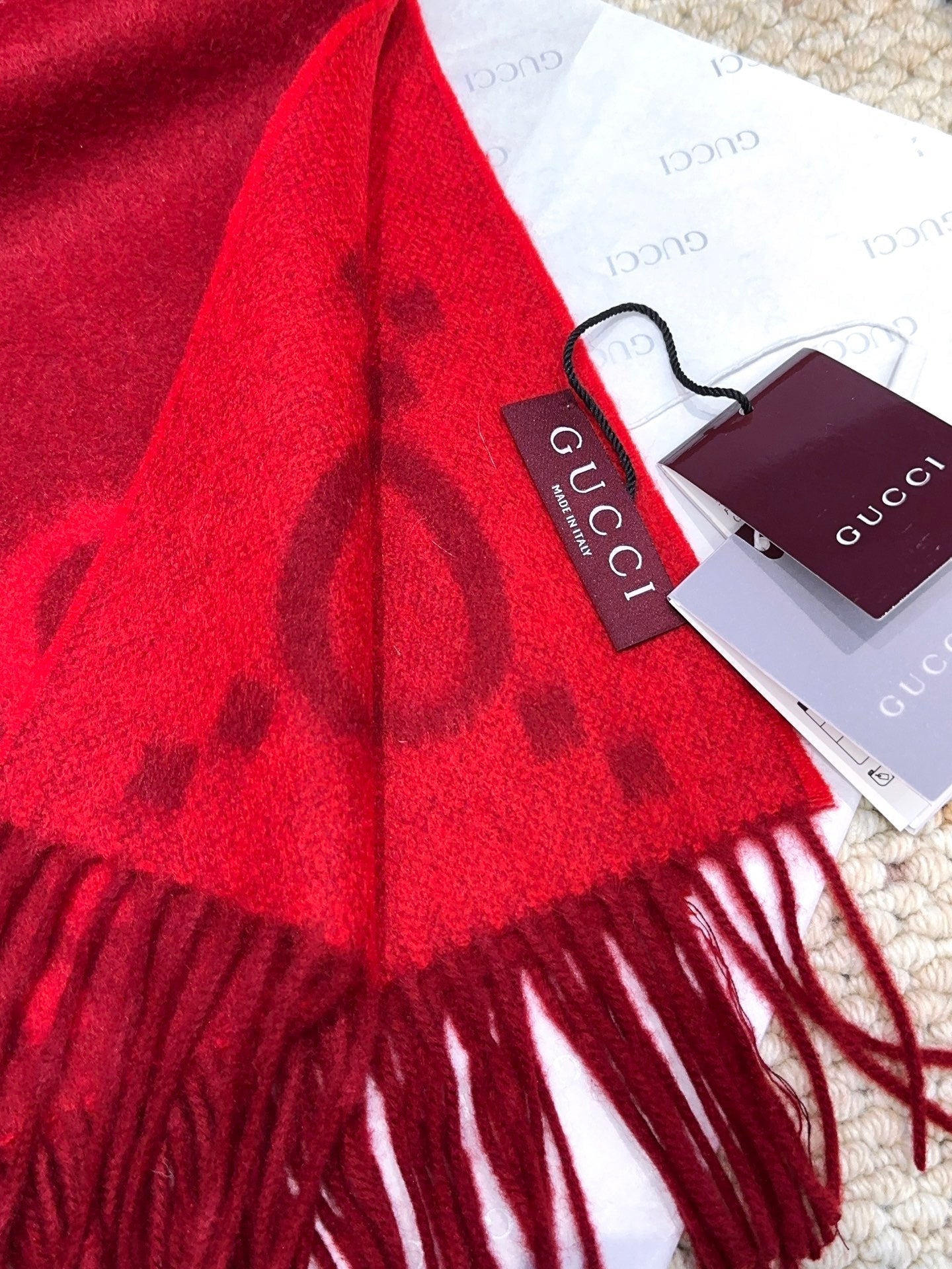 GG Double G Jacquard Scarf 200CM  Red Wool 282789