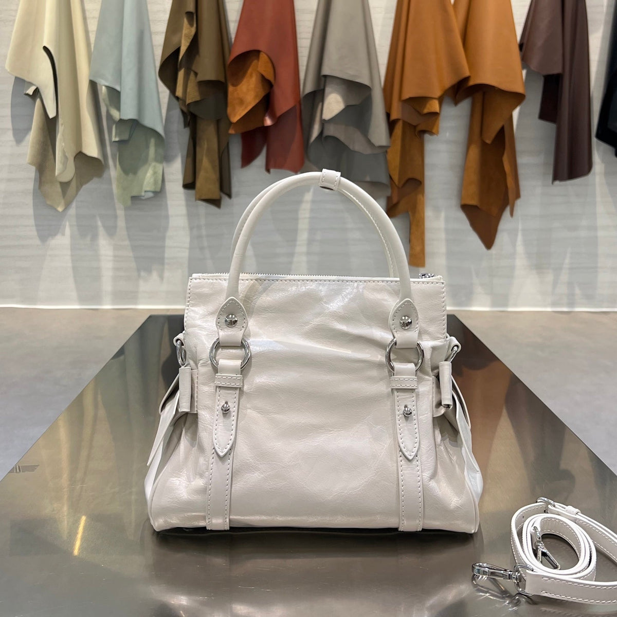 MiuMiu 2026 Shiny Top Handle Bag 30cm Leather