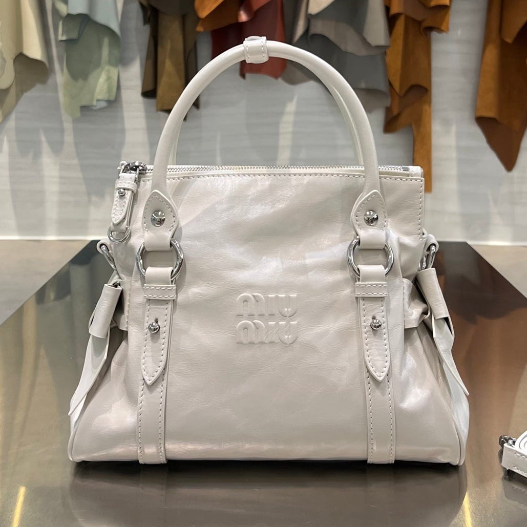 MiuMiu 2026 Shiny Top Handle Bag 30cm Leather