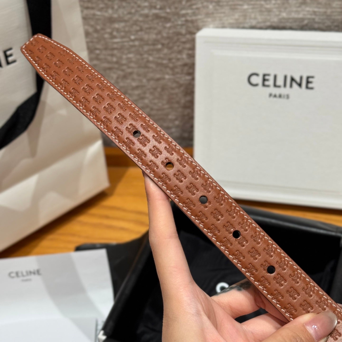 CL Tan 25mm Triomphe Enamel Monogram Brown Calfskin 597407