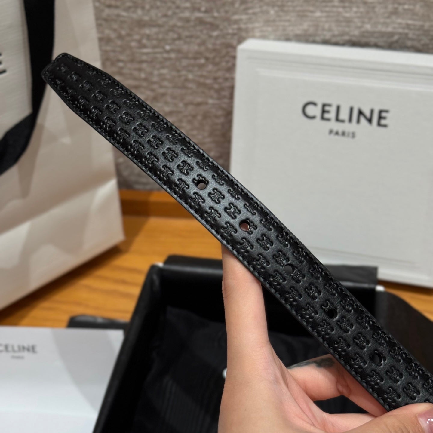 CL Black Gold 25mm Triomphe Enamel Monogram Black Calfskin 597408