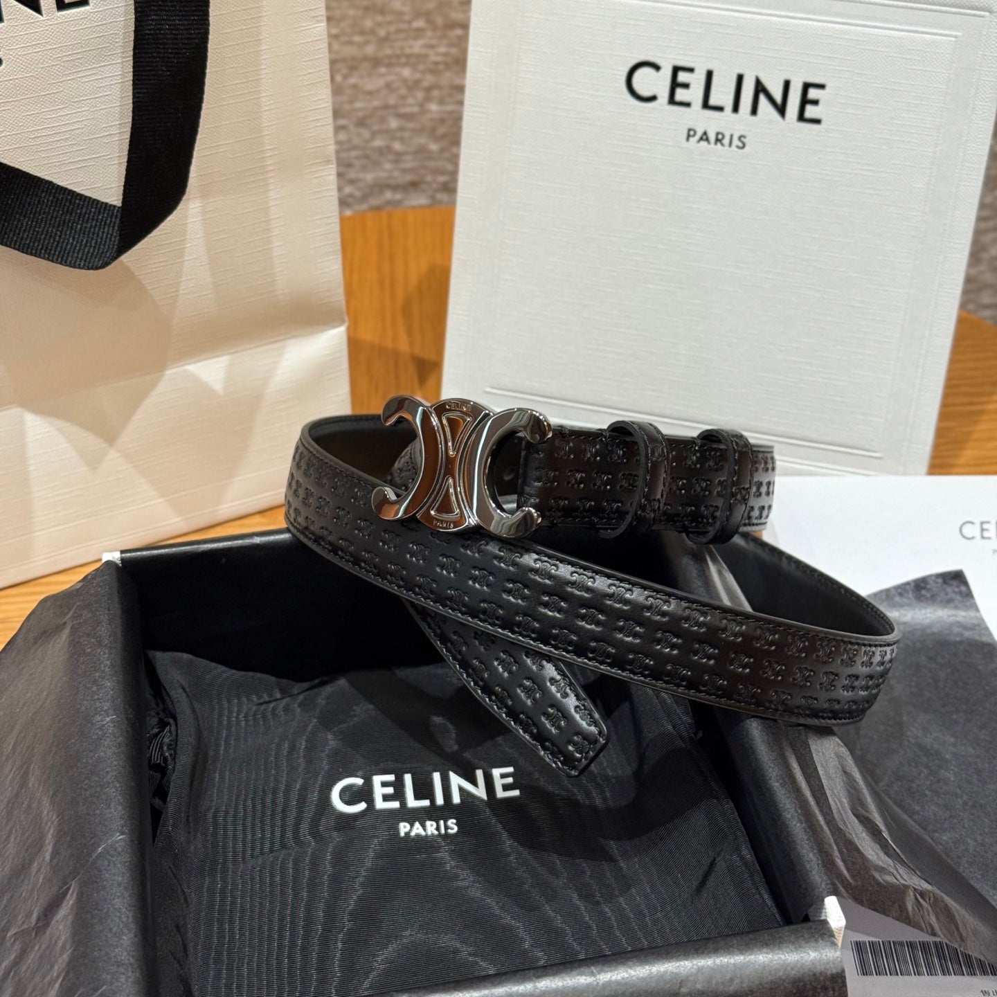 CL Black Gold 25mm Triomphe Enamel Monogram Black Calfskin 597408