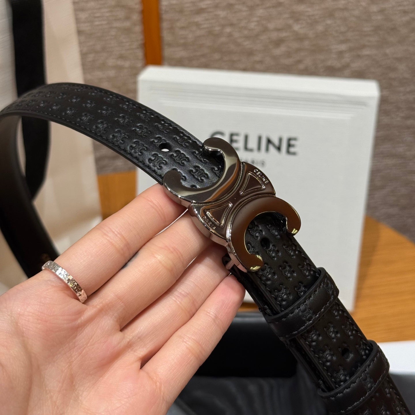 CL Gray 25mm Triomphe Enamel Monogram Black Calfskin 597409