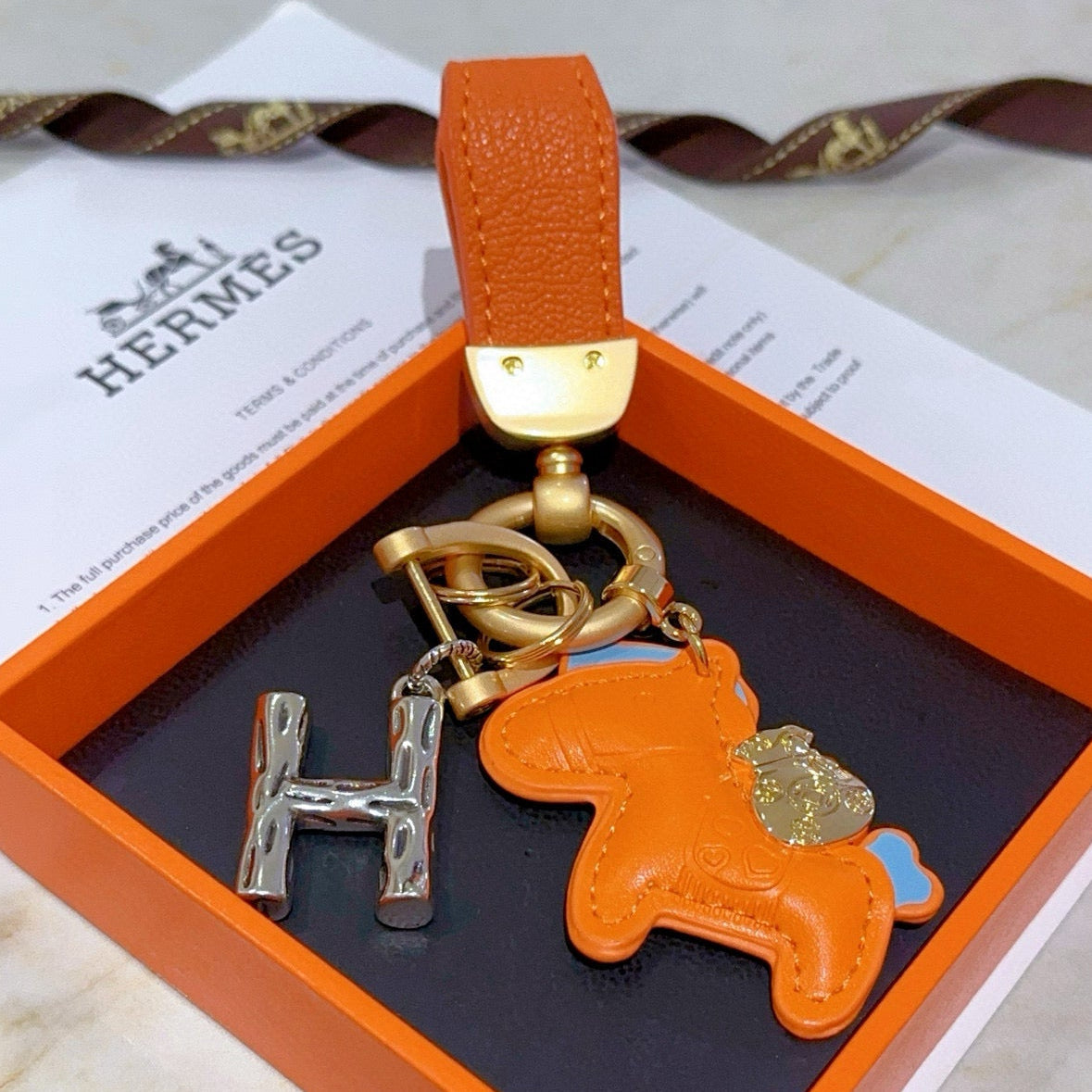 HM Rodeo Pegase Bag Charm Orange Lambskin