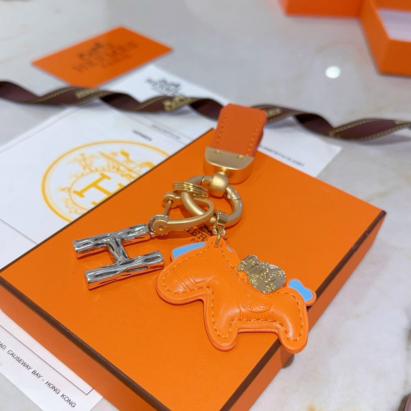 HM Rodeo Pegase Bag Charm Orange Lambskin