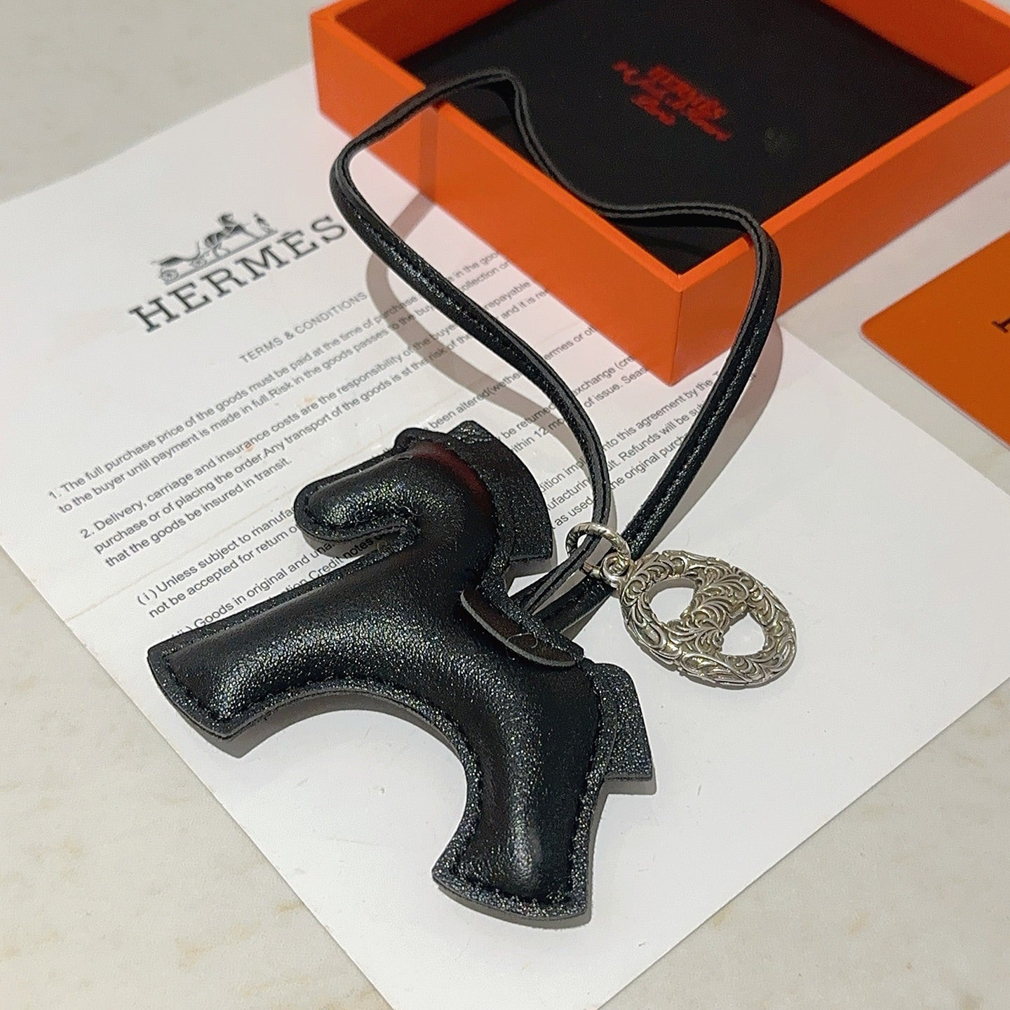 HM Rodeo Horse Bag Charm In Black Leather