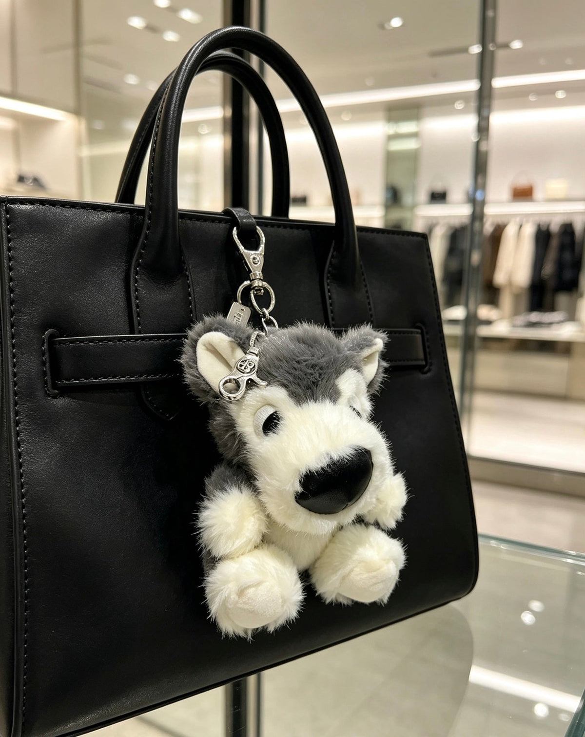 Balenciaga Gray And White Puppy Plush Bag Charm