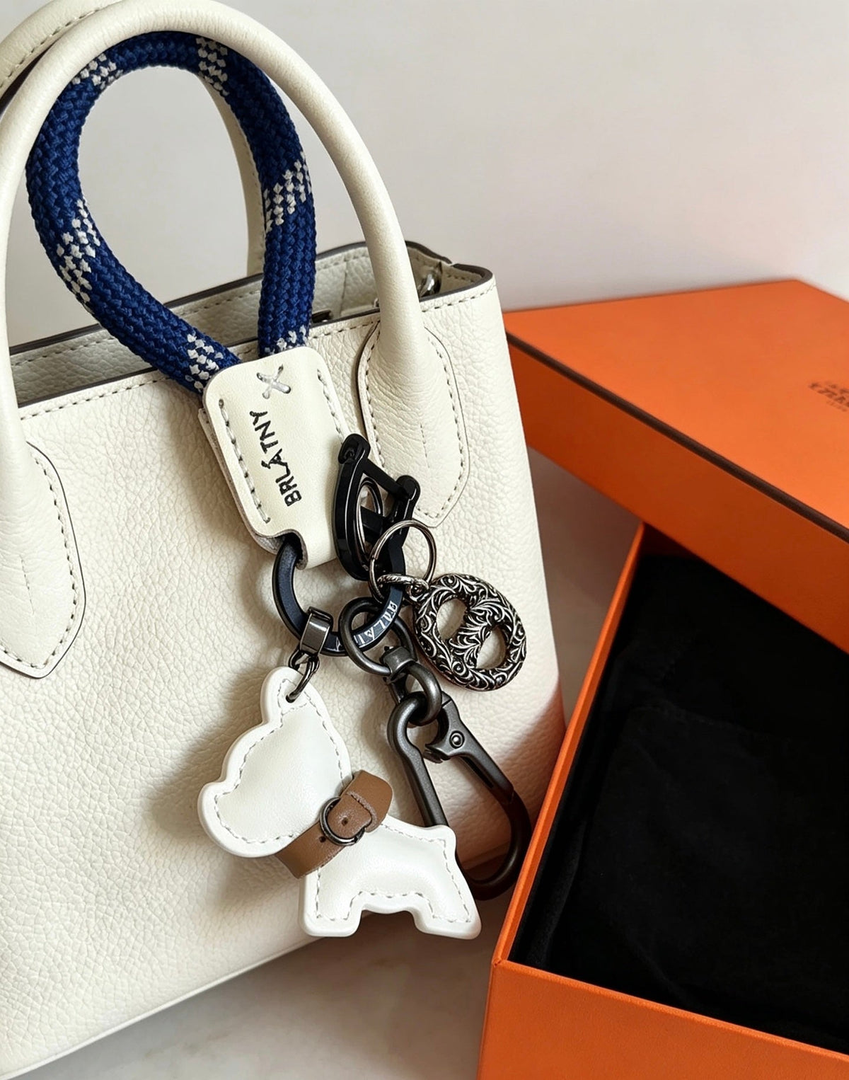Hermes White Bulldog Charm