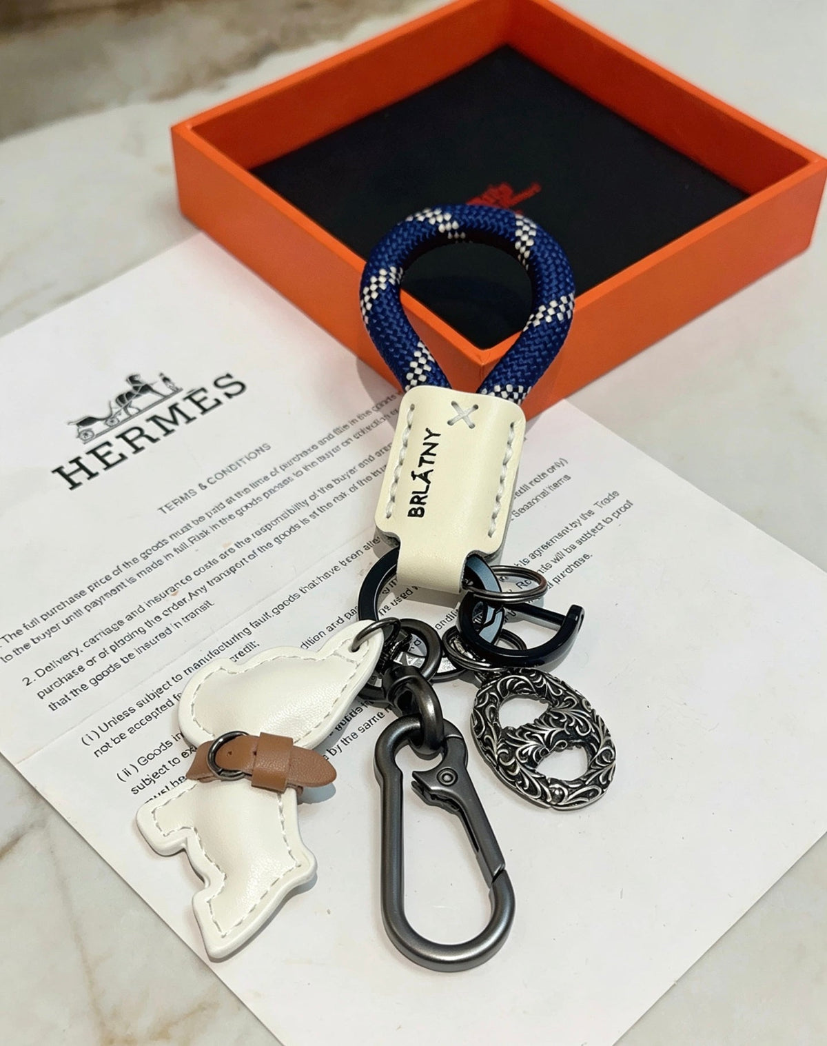 Hermes White Bulldog Charm