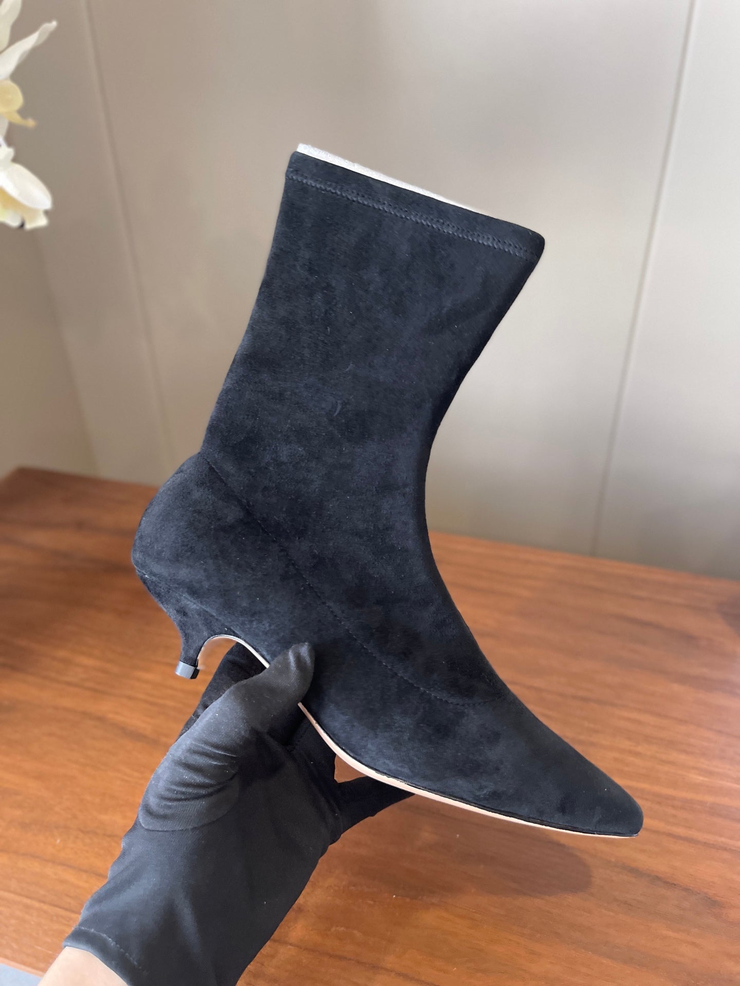 The Row 2025 Heel Ankle Boot Black Suede 561609