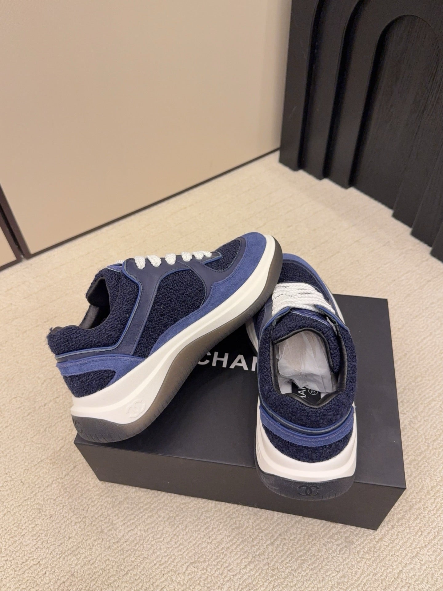 CC 26 Sneaker Navy Blue mix White Tweed Fabric and Suede 589080