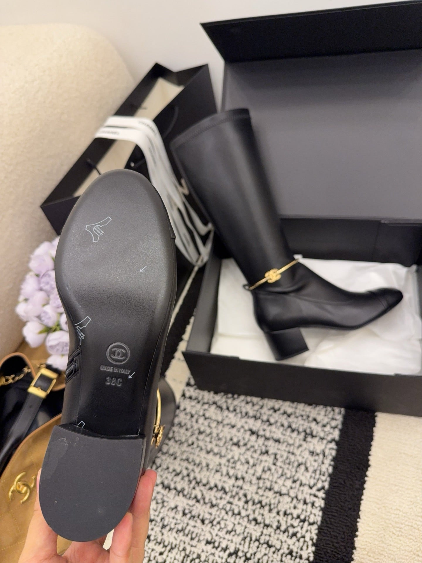 CC 26 Boot With Gold-tone Ankle Chain Black Lambskin 588822