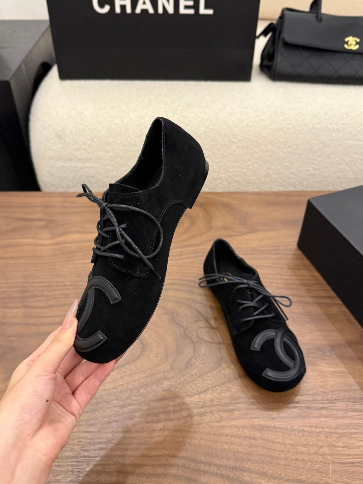 Chanel 2026 Cambon Lace Up Loafers Suede Leather 173172