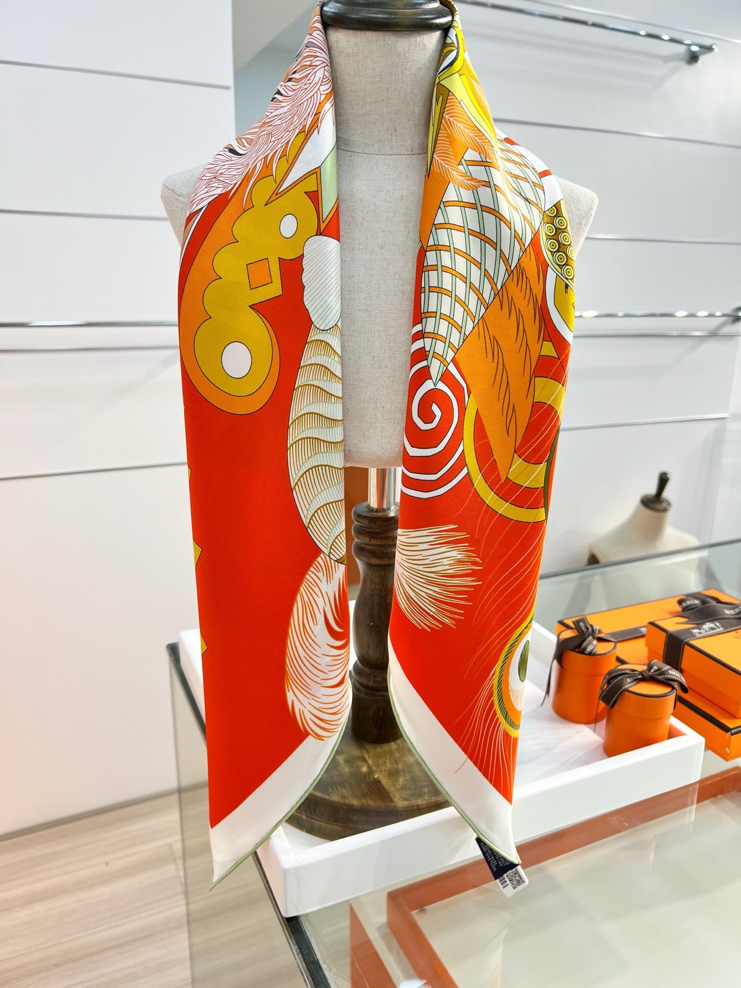 HM 26s 90 Double-sided Scarf Orange Red Colorful Mulberry Silk 157527