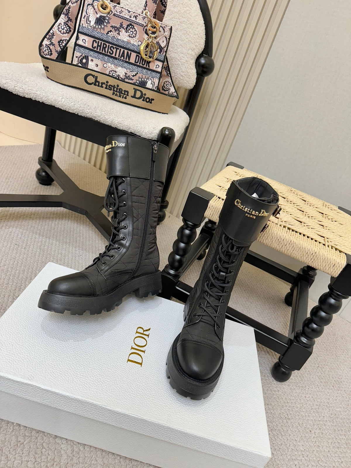 Dior 2026  D-Trap Boots Black Canvas Calfskin 939036