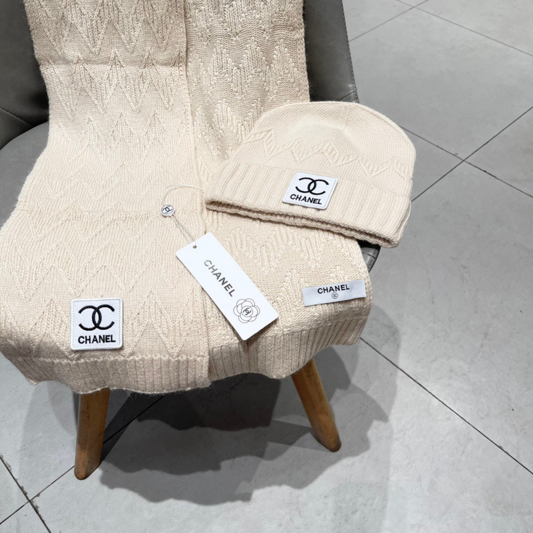 SET BEANIE HAT AND SCARF BISQUE BEIGE 427884