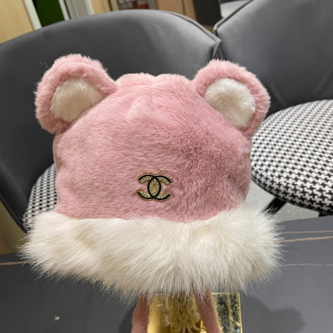 BEANIE HAT IN BABY PINK FLEECE AND WOOL 433164