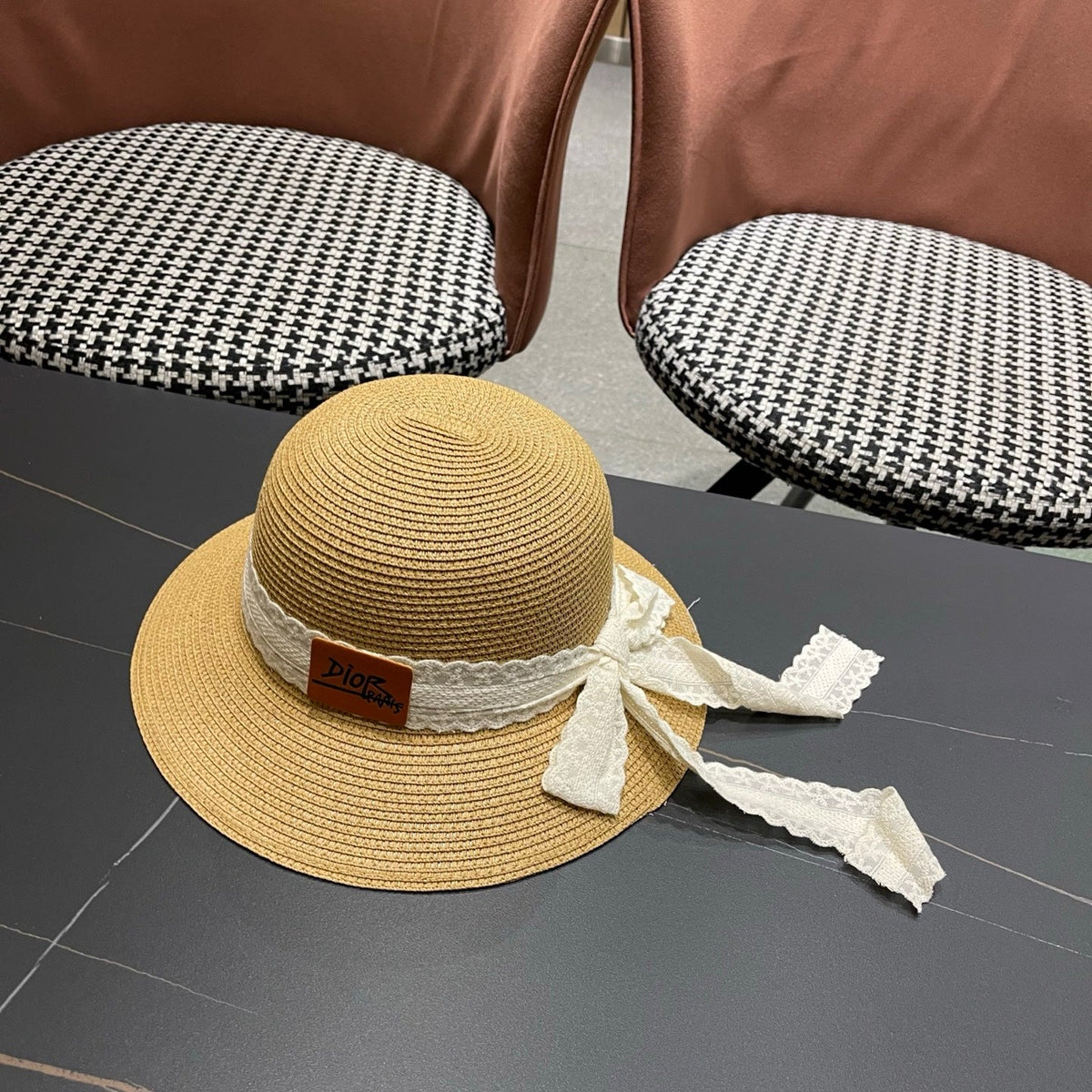 Dior Bow Straw Bucket Hat 491795