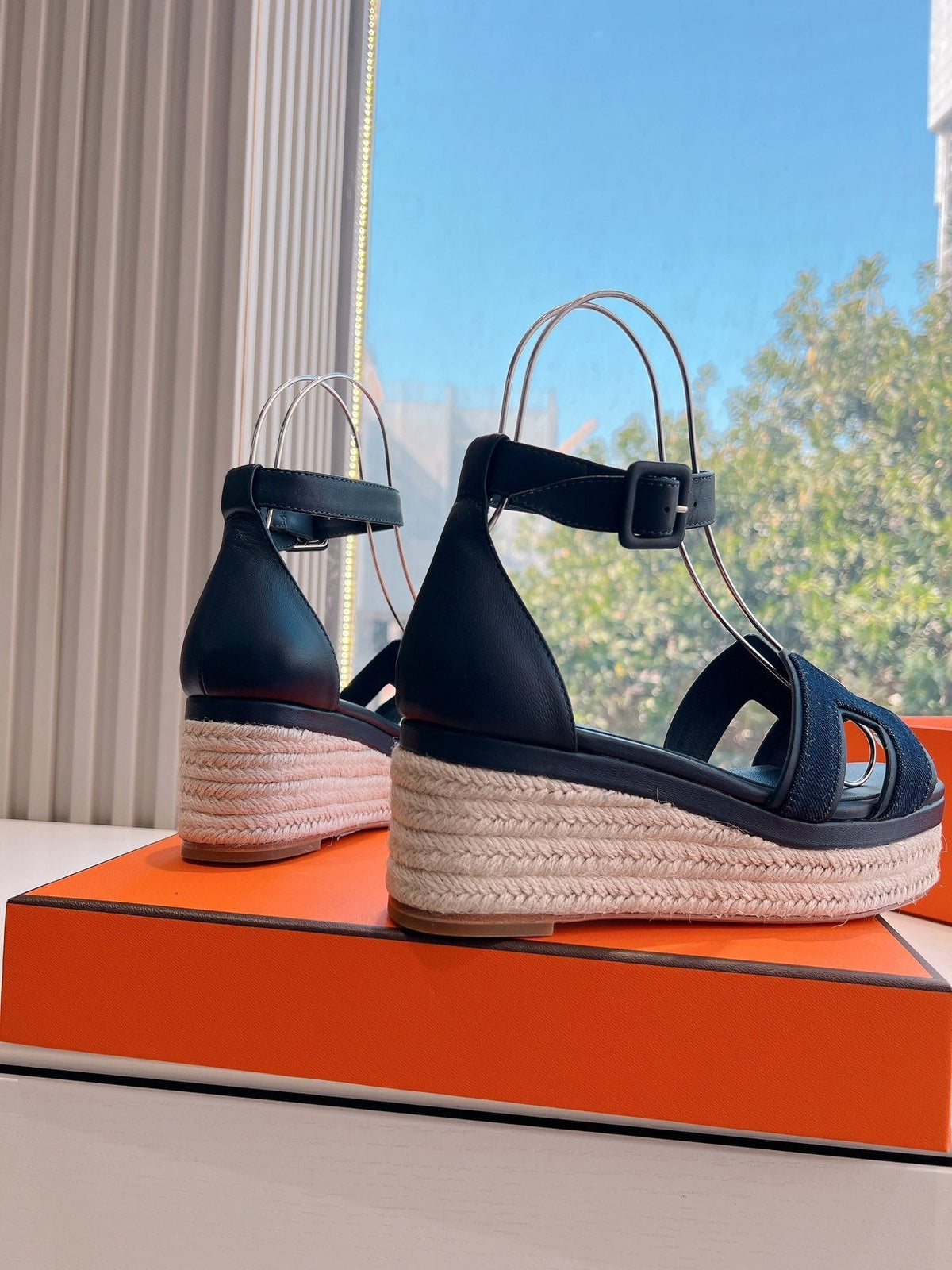 HM 25C Elda espadrille Bleu Brut Denim and Goatskin 202833