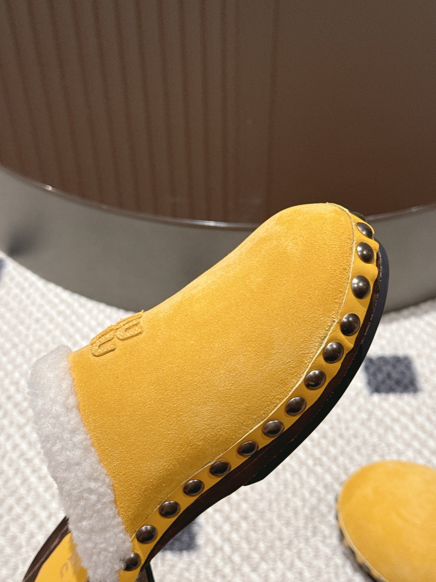 Miumiu 25 Shearling-trimmed Slipper Yellow Suede Wool 547577