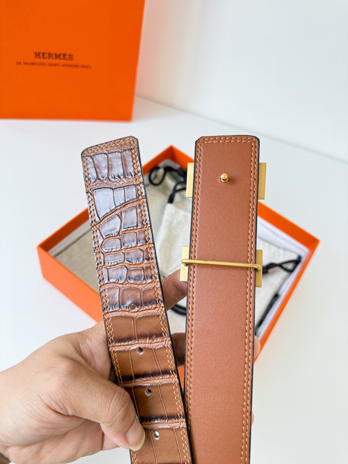 HM Constance Belt 38mm Brown Cowhide Gold Buckle 620049