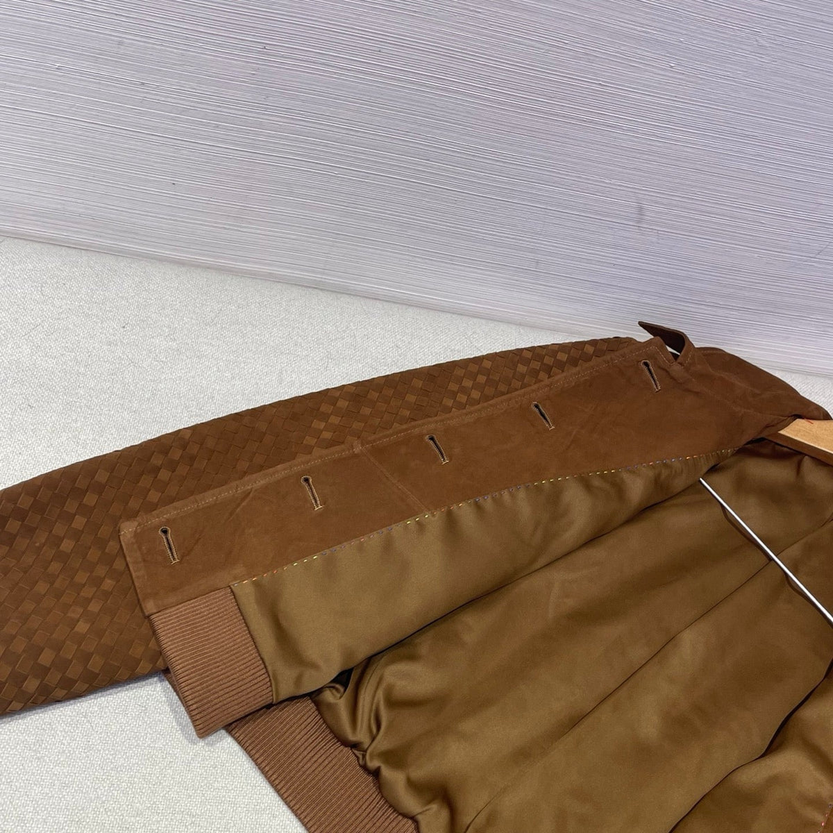 Bottega Veneta 2026 Intrecciato Blouson Jacket Brown Suede 425326