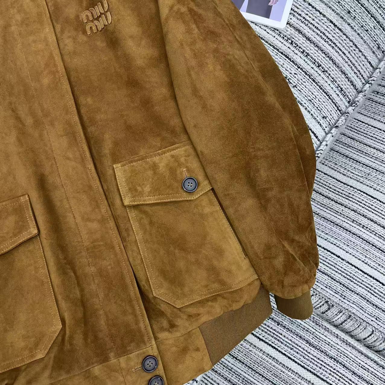Miu Miu 25 Suede Jacket Brown Yellow 302349