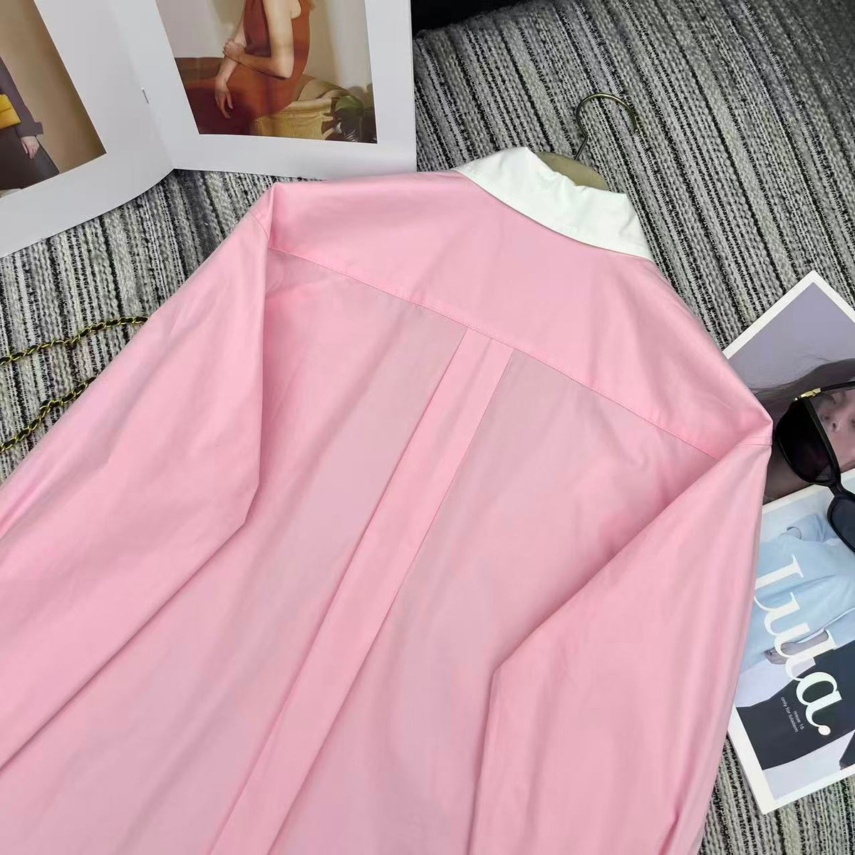 Miu Miu 2026 Long-sleeved Shirt Pink White Cotton