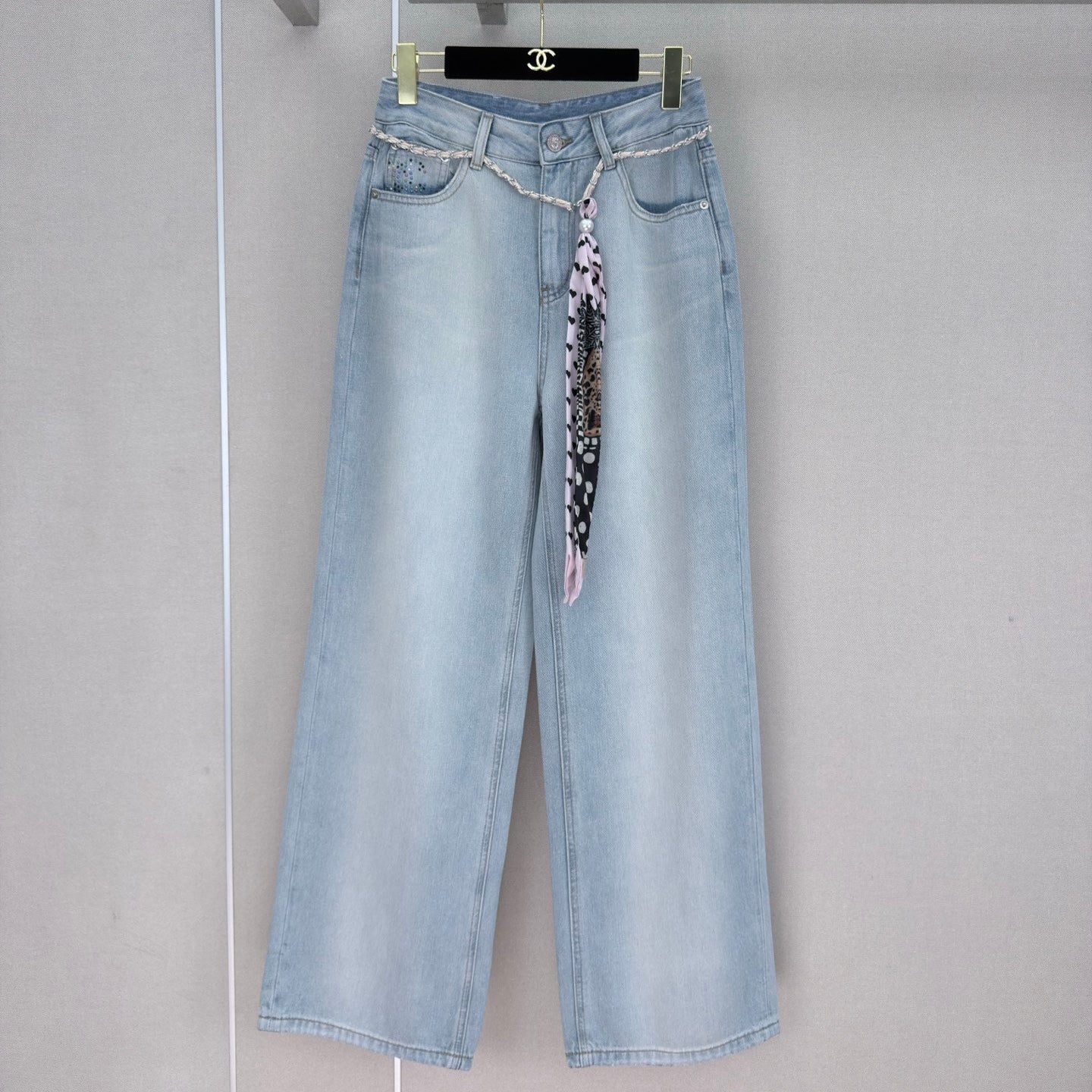 Chanel 2026 Straight-leg Jeans With Double C Rhinestone Blue Cotton 358054