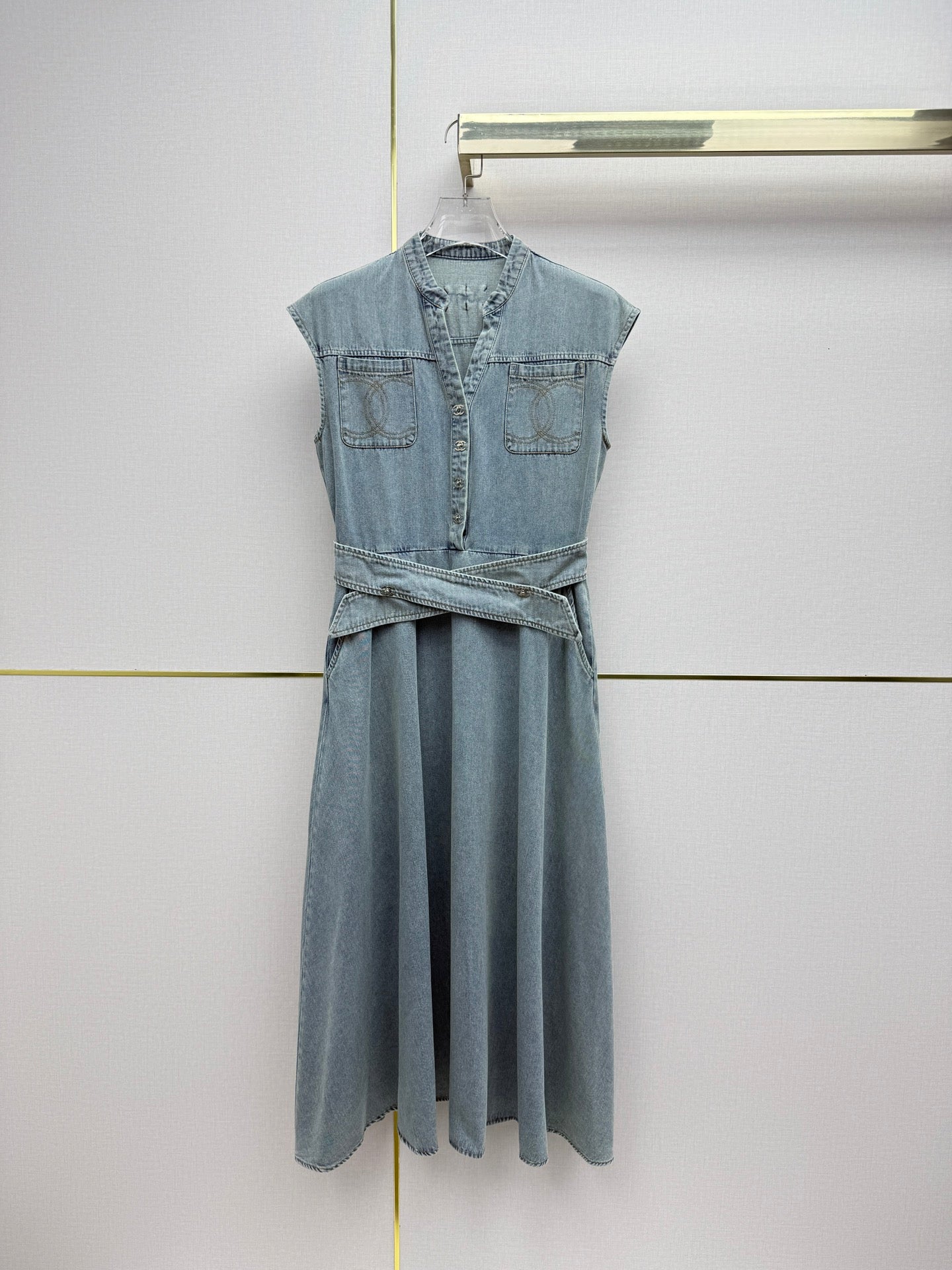 Chanel 2026 Denim V-Neck Dress Cotton 389413