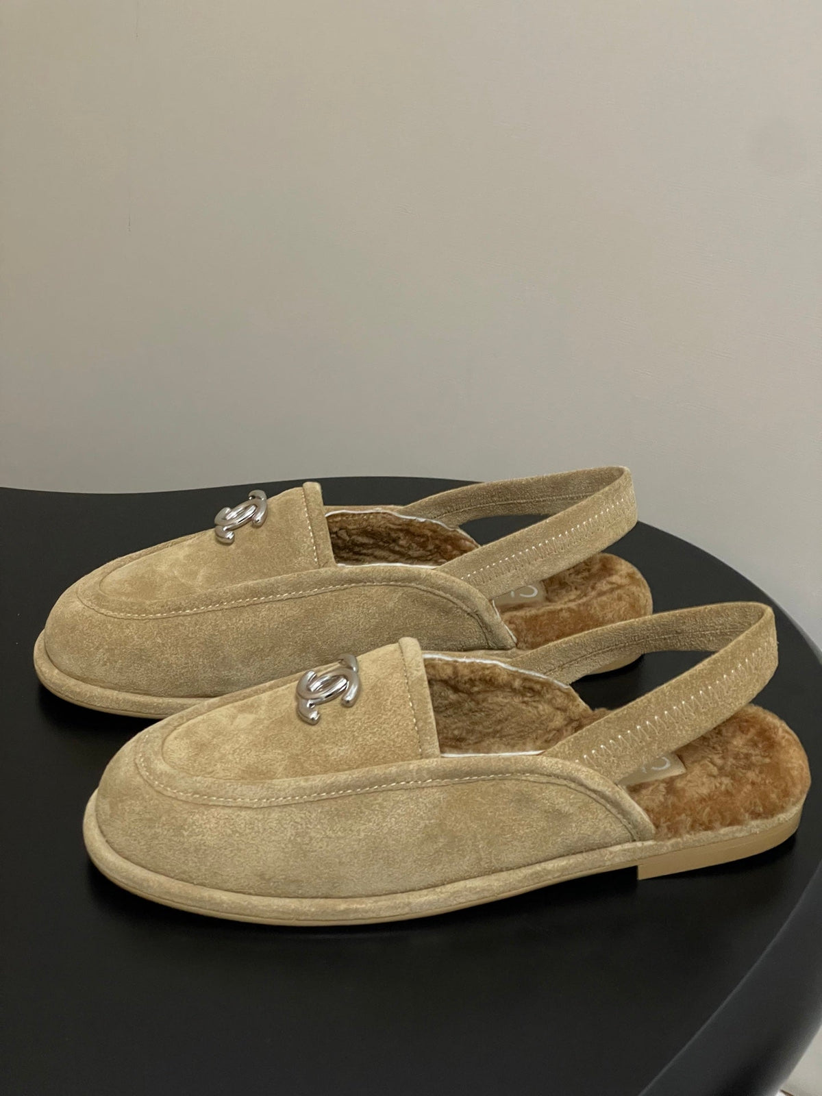 CC 25A Slingback Loafer Beige Sherpa Suede
