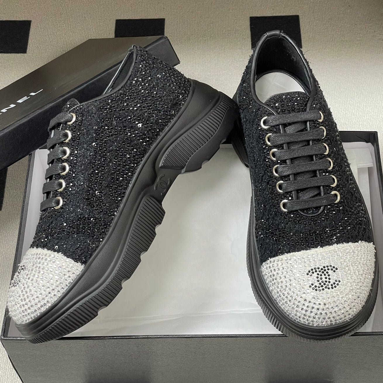 CC 26 Platform Sneaker Black Sequin-embellished Leather 593347